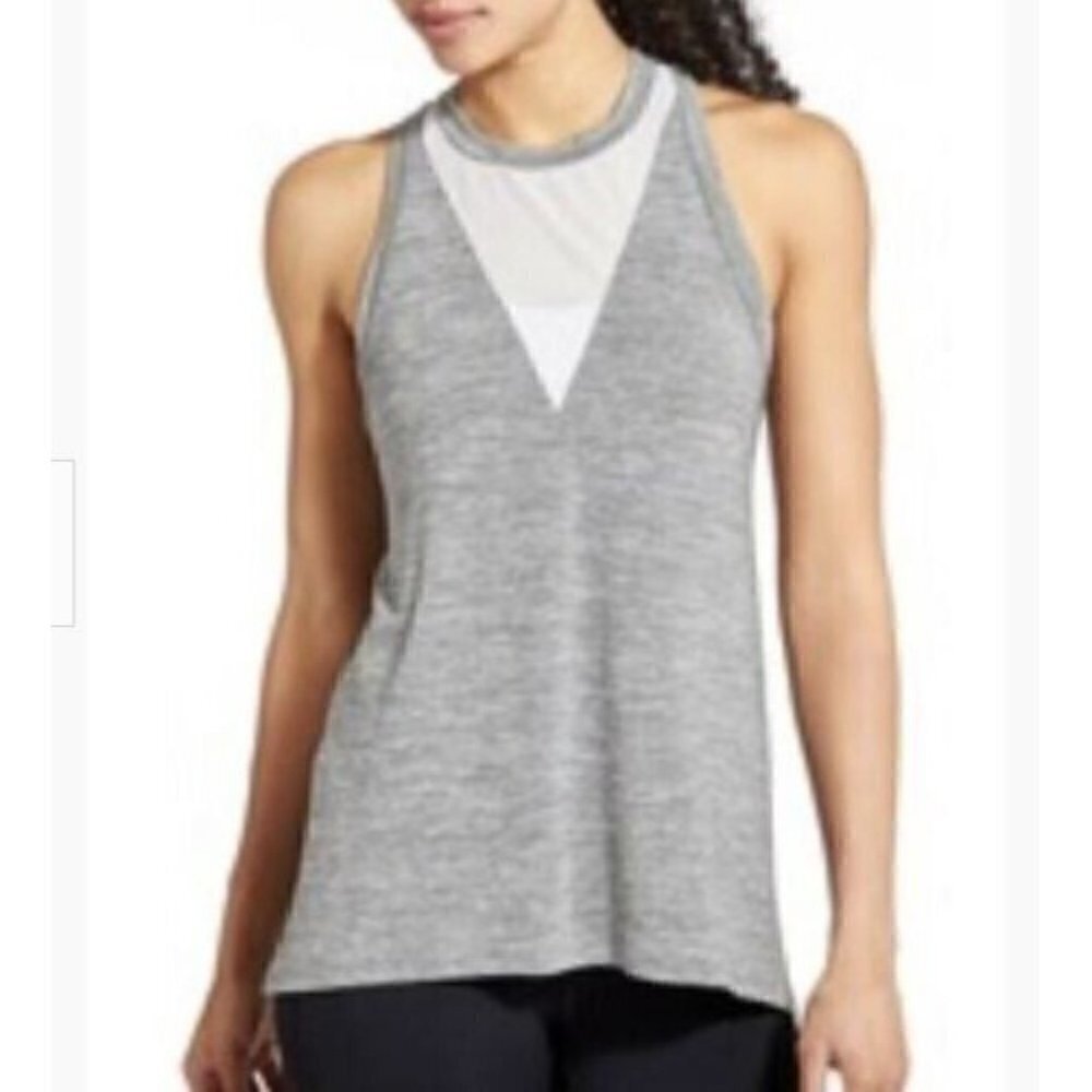 Athleta Womens Small Utopia Tank Mesh Inset Racerback Tunic Heather Gray Yoga